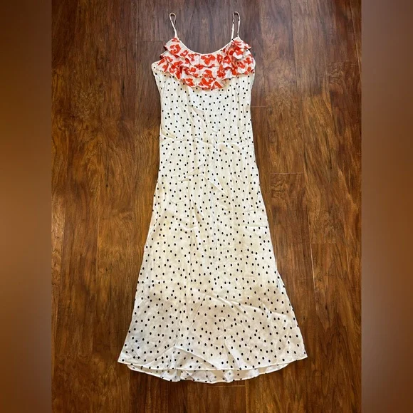 Red and White Cheetah Print Maxi Dress With Black Polka Dots Cocktail Party RIXO - Picture 1 of 8